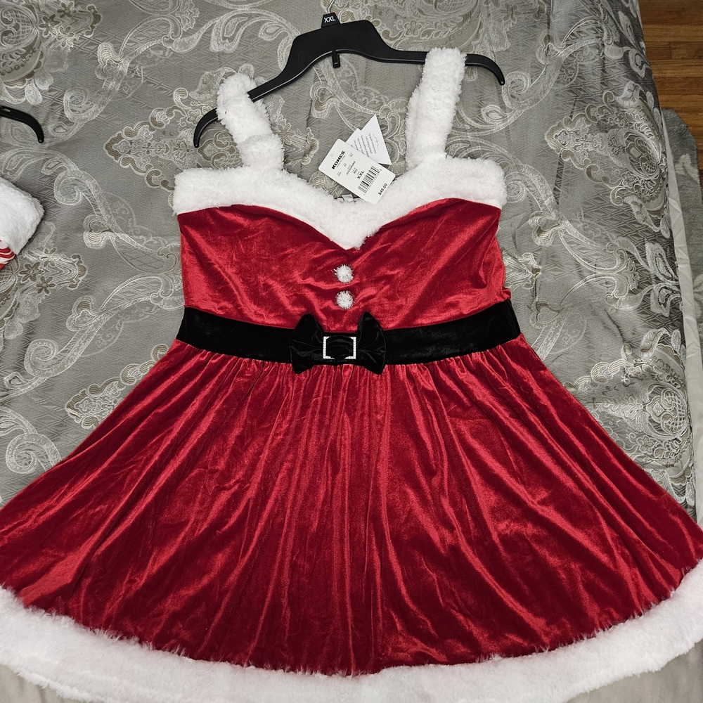 Red and White Mini Dress with Black Belt